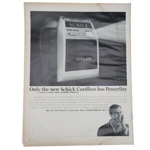 Schick Cordless Razor Shaver Magazine Advertisement B&W 1965 Vintage Powerlite